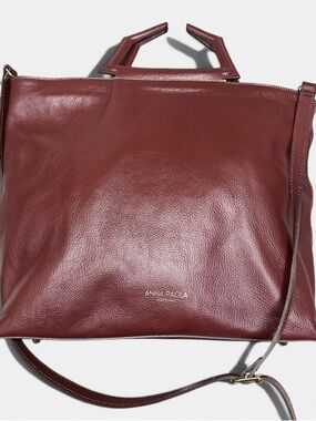 Anna Paola Brown leather Satchel Top Handle Zip Detachable Strap Gold